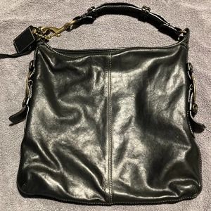 GIANT VINTAGE Coach Black Leather Satchel Grunge Style 90s Purse